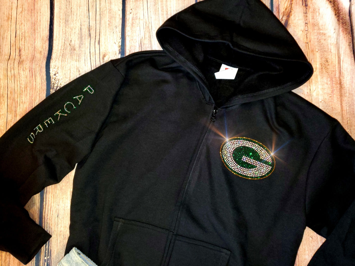 Green Bay Packers Unisex Zip Up Jacket Sweatshirt Bling Packers Full Zip Up Sweatshirt Hoodie