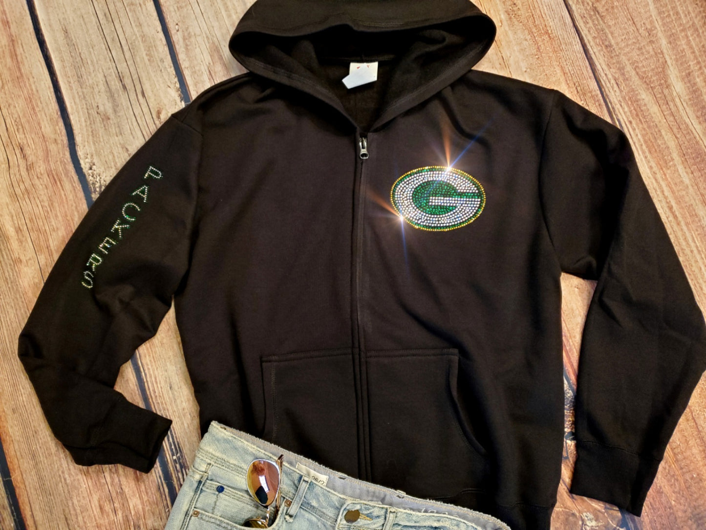 Green Bay Packers Unisex Zip Up Jacket Sweatshirt Bling Packers Full Zip Up Sweatshirt Hoodie