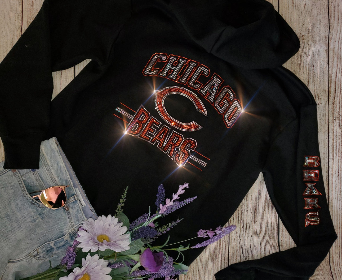 Chicago Bears Unisex Zip Up Jacket Sweatshirt Bling Bears Full Zip Sweatshirt Hoodie