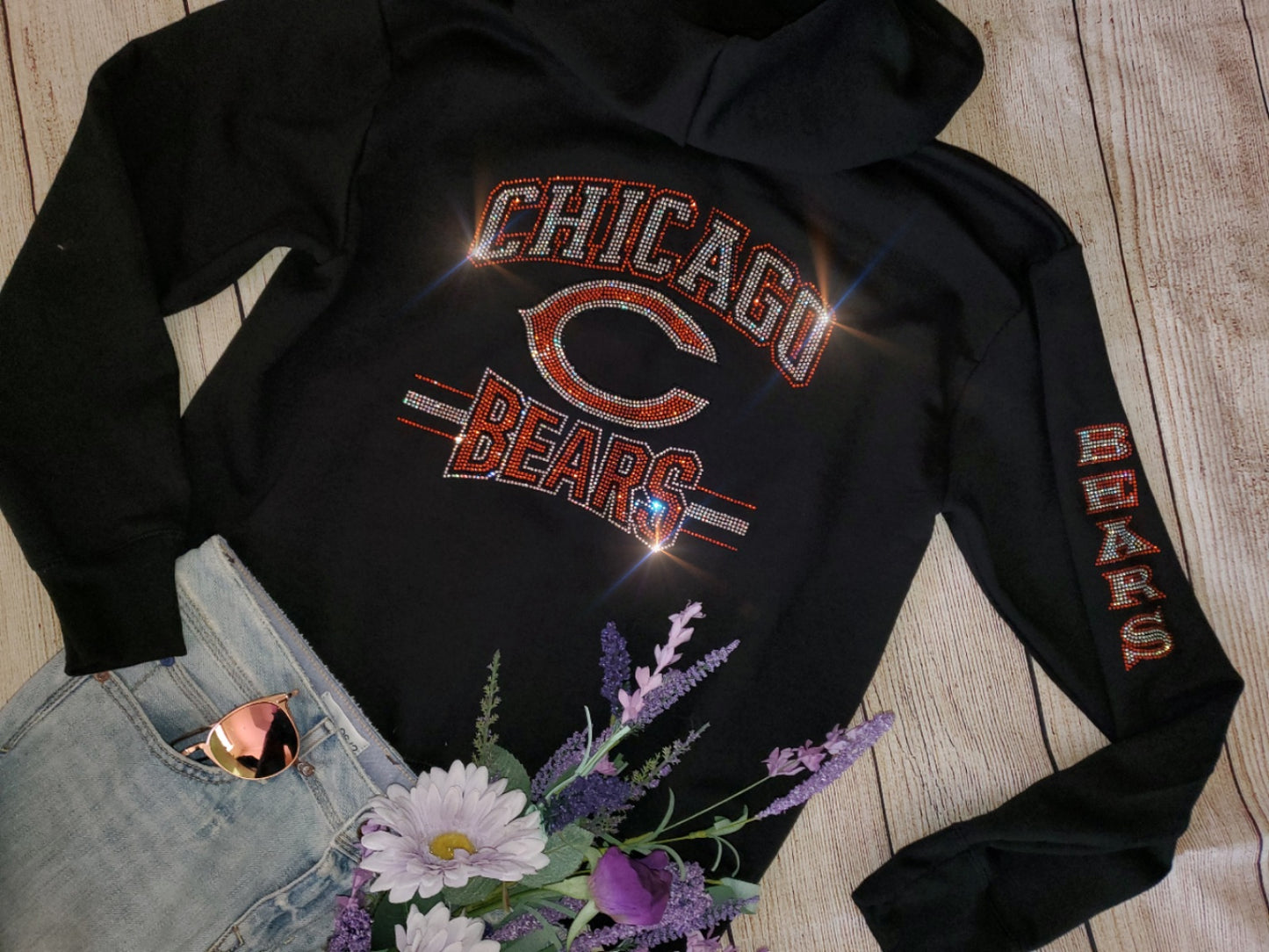 Chicago Bears Unisex Zip Up Jacket Sweatshirt Bling Bears Full Zip Sweatshirt Hoodie