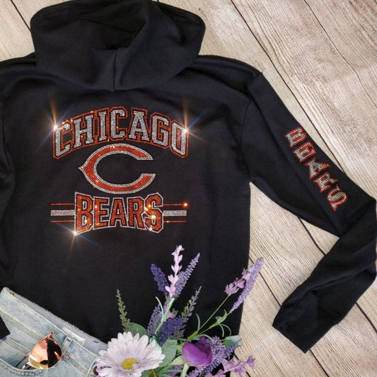 Chicago Bears Unisex Zip Up Jacket Sweatshirt Bling Bears Full Zip Sweatshirt Hoodie