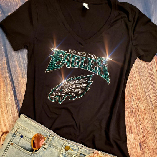 Rhinestone Eagles UNISEX Crewneck OR V-Neck T-Shirt Bling Philadelphia Eagles Tshirt