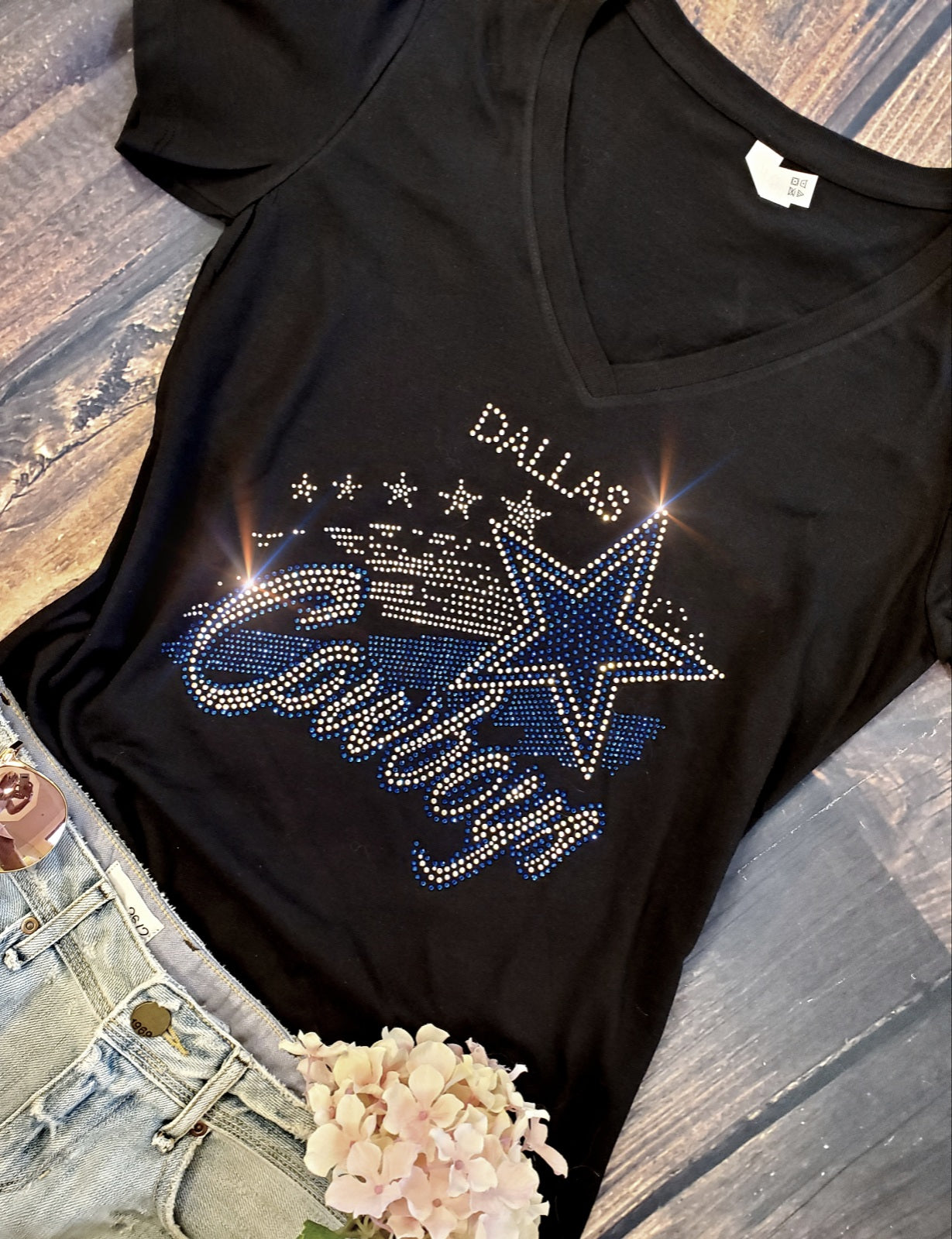 Rhinestone Cowboys Women's Relaxed Fit V-Neck T-shirt Bling Dallas Cowboys