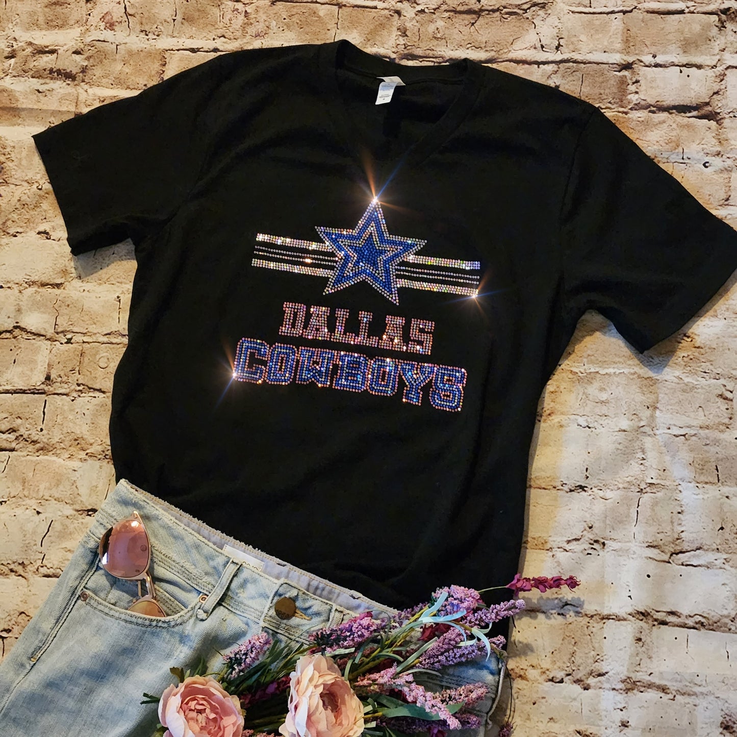 Rhinestone Cowboys UNISEX Crewneck OR V-Neck T-Shirt Pink Bling Dallas Cowboys Tshirt