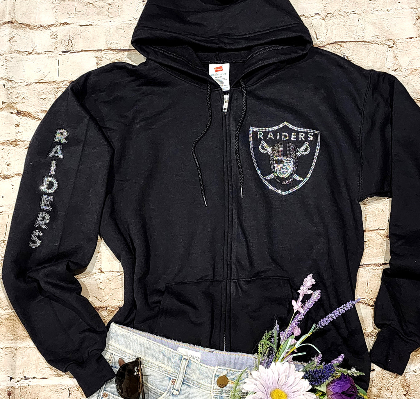 Las Vegas Raiders Unisex Zip Up Jacket Sweatshirt Bling Raiders Full Zip Up Sweatshirt Hoodie