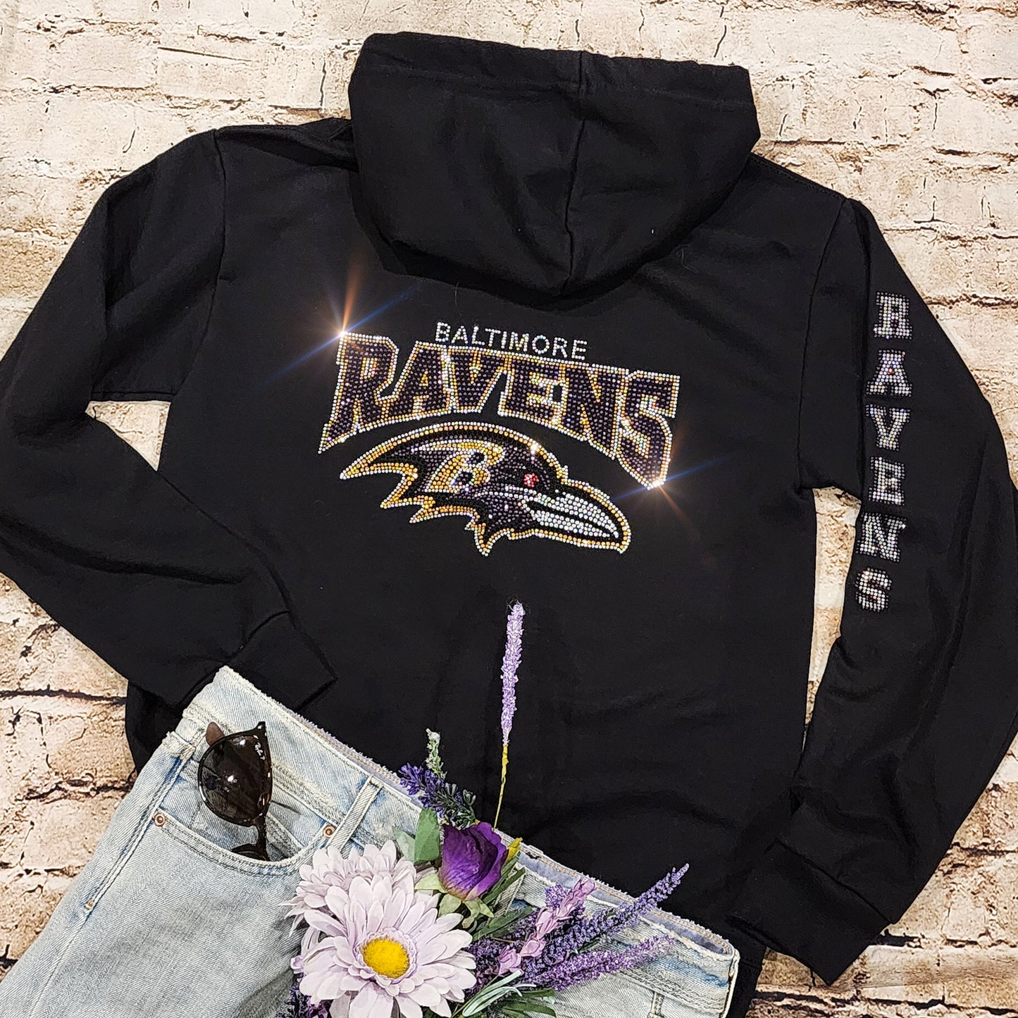 Baltimore Ravens Unisex Zip Up Jacket Sweatshirt Bling Ravens Full Zip Up Sweatshirt Hoodie