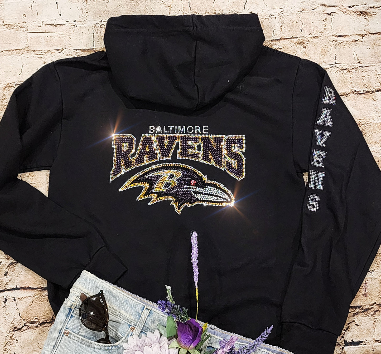 Baltimore Ravens Unisex Zip Up Jacket Sweatshirt Bling Ravens Full Zip Up Sweatshirt Hoodie