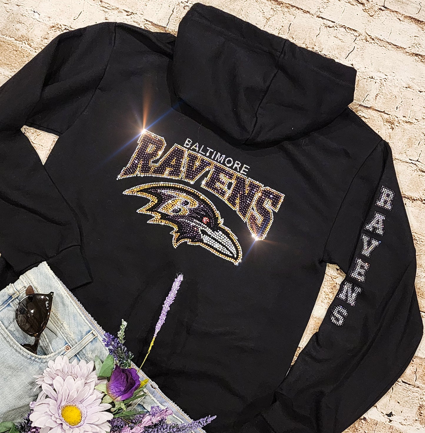 Baltimore Ravens Unisex Zip Up Jacket Sweatshirt Bling Ravens Full Zip Up Sweatshirt Hoodie