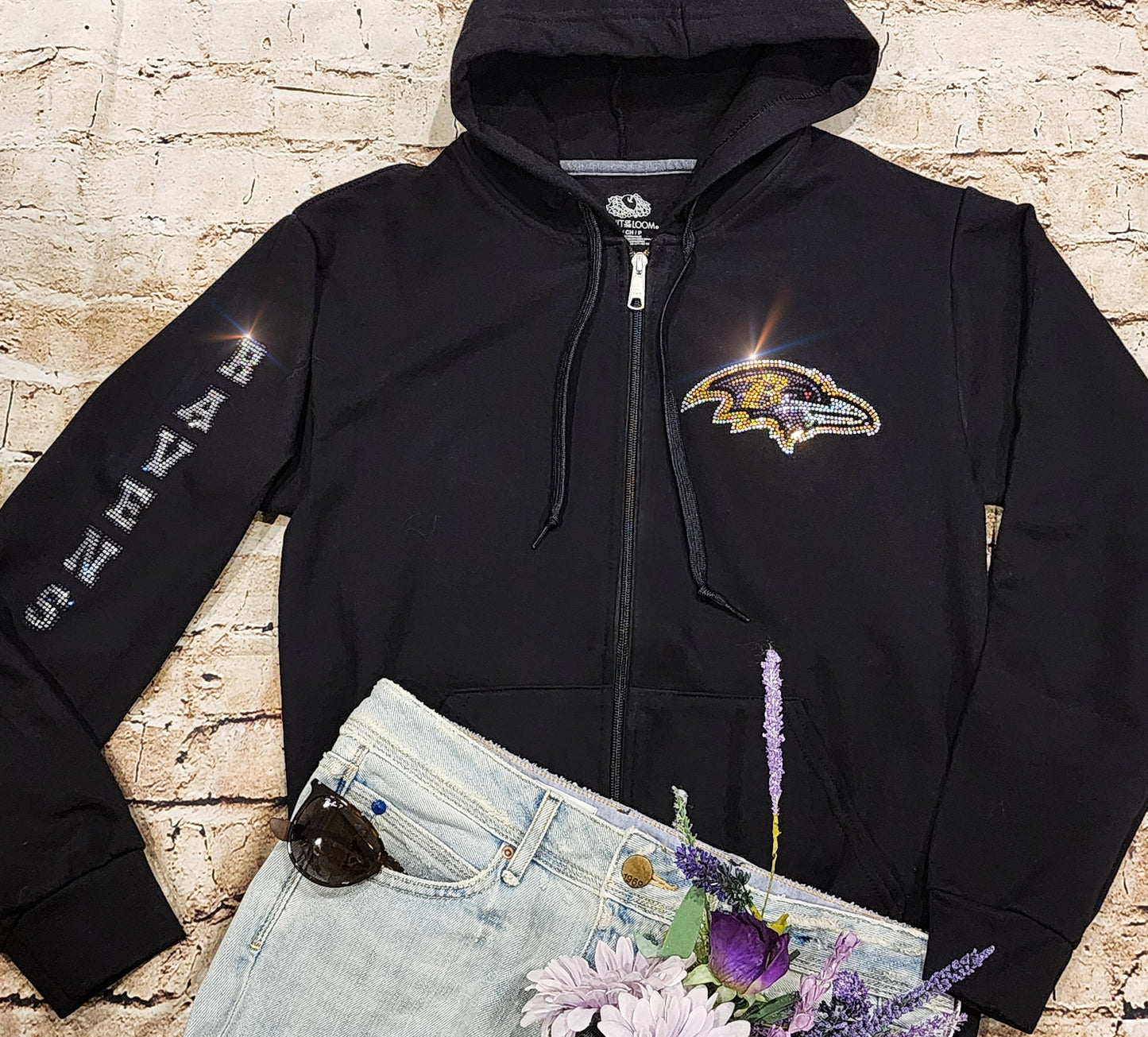 Baltimore Ravens Unisex Zip Up Jacket Sweatshirt Bling Ravens Full Zip Up Sweatshirt Hoodie