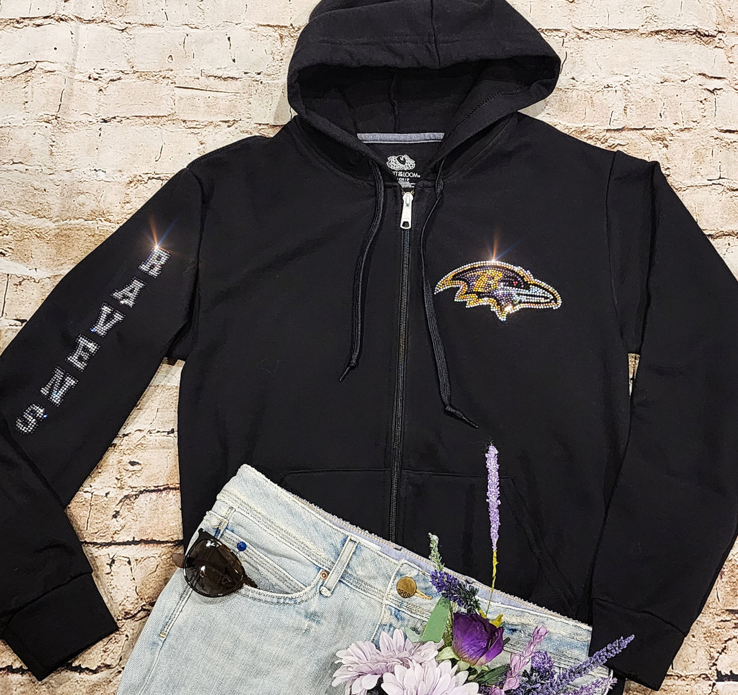 Baltimore Ravens Unisex Zip Up Jacket Sweatshirt Bling Ravens Full Zip Up Sweatshirt Hoodie