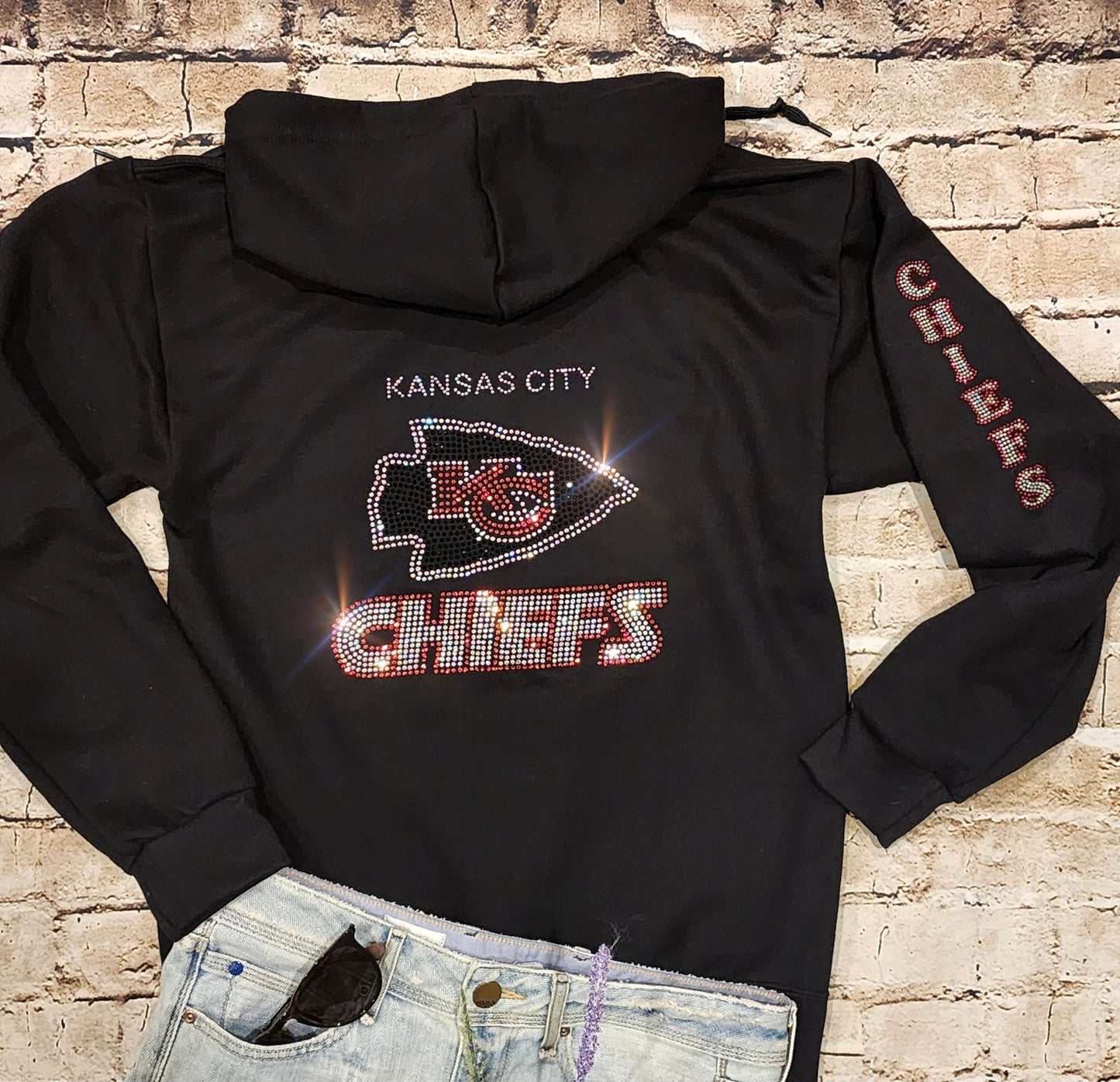 Kansas City Chiefs Unisex Zip Up Jacket Sweatshirt Bling Chiefs Full Zip Up Sweatshirt Hoodie