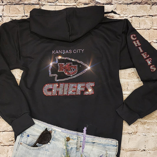 Kansas City Chiefs Unisex Zip Up Jacket Sweatshirt Bling Chiefs Full Zip Up Sweatshirt Hoodie