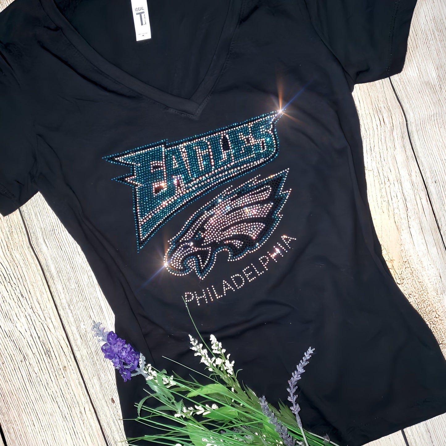 Rhinestone Eagles Women's Relaxed Fit V-Neck T-shirt  Bling Philadelphia Eagles