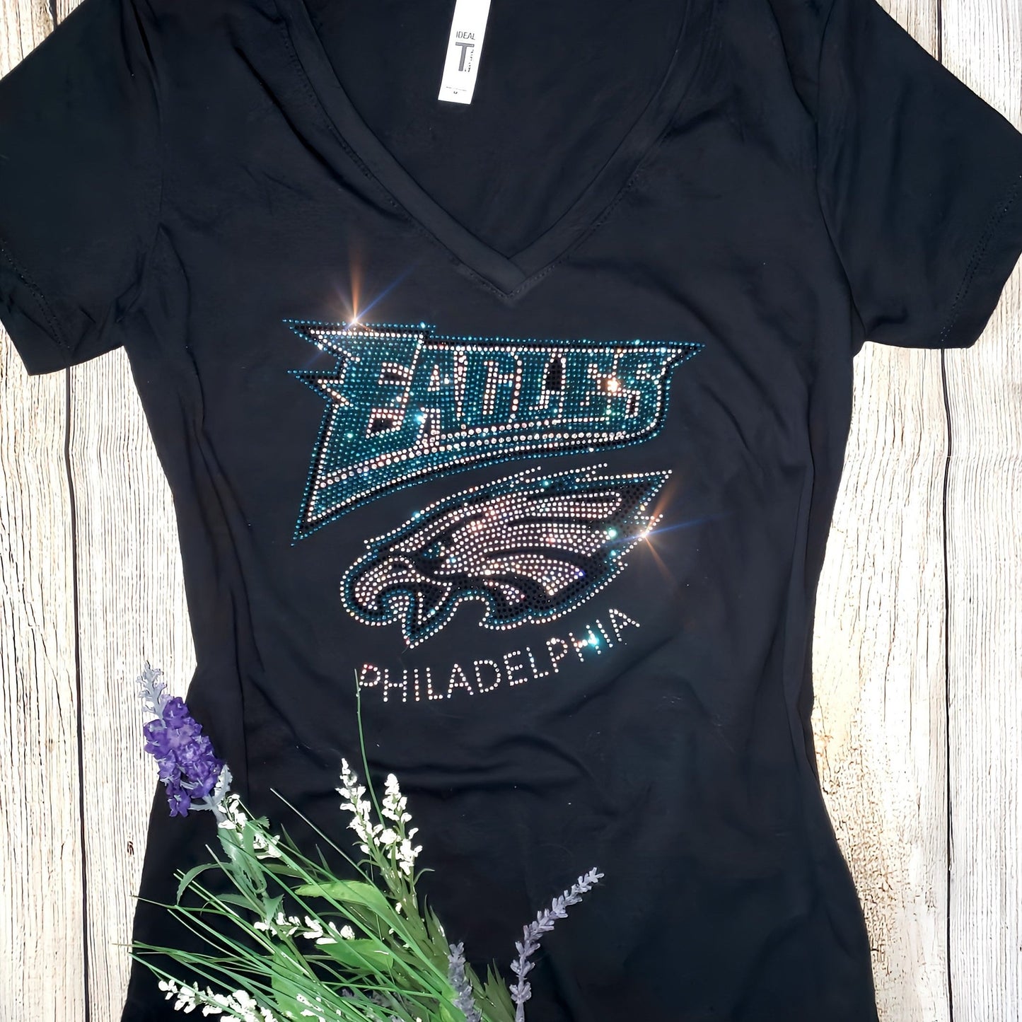 Rhinestone Eagles Women's Relaxed Fit V-Neck T-shirt  Bling Philadelphia Eagles