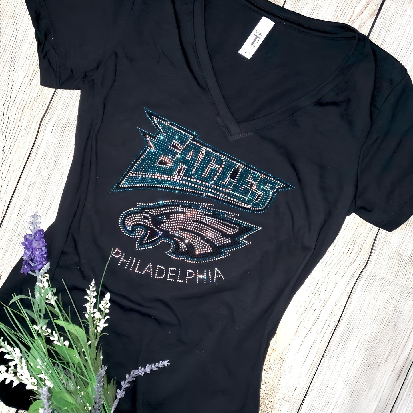 Rhinestone Eagles Women's Relaxed Fit V-Neck T-shirt  Bling Philadelphia Eagles