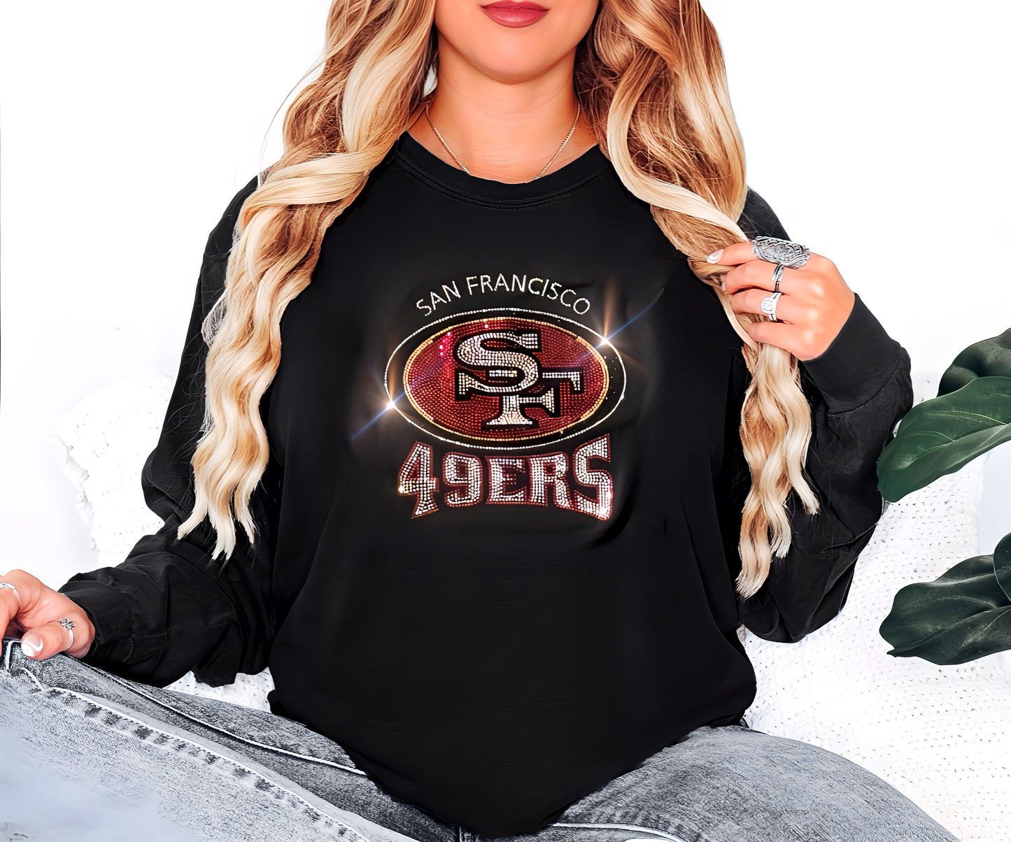 Rhinestone 49ers UNISEX Long Sleeve Comfort Colors T-shirt Oversized Shirt