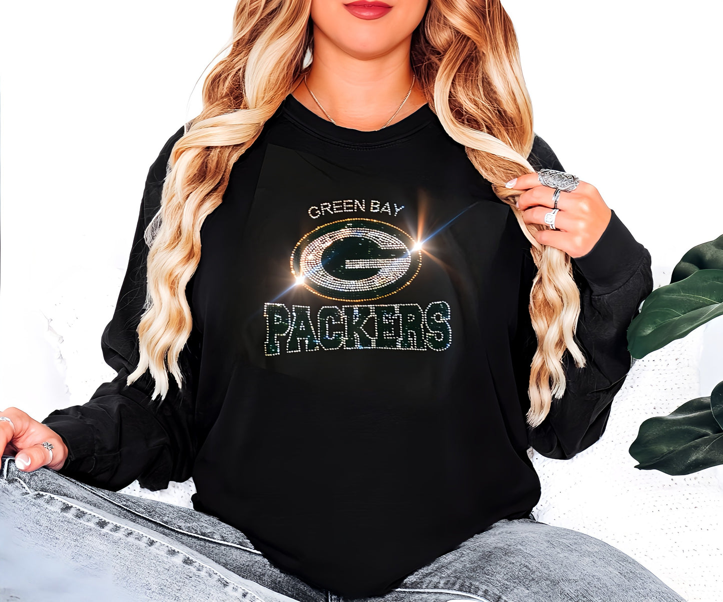 Bling Green Bay Packers UNISEX Long Sleeve Comfort Colors T-shirt Oversized Shirt