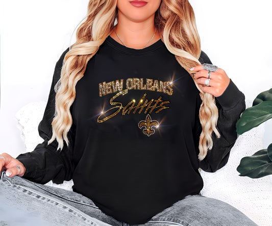 Bling New Orleans Saints UNISEX Long Sleeve Comfort Colors T-shirt Oversized Shirt