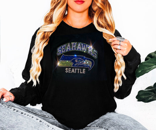 Bling Seattle Seahawks UNISEX Long Sleeve Comfort Colors T-shirt Oversized Shirt