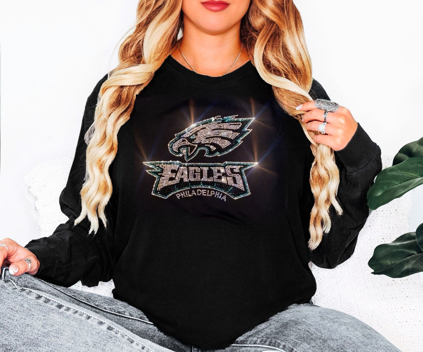 Bling Philadelphia Eagles UNISEX Long Sleeve Comfort Colors T-shirt Oversized Shirt