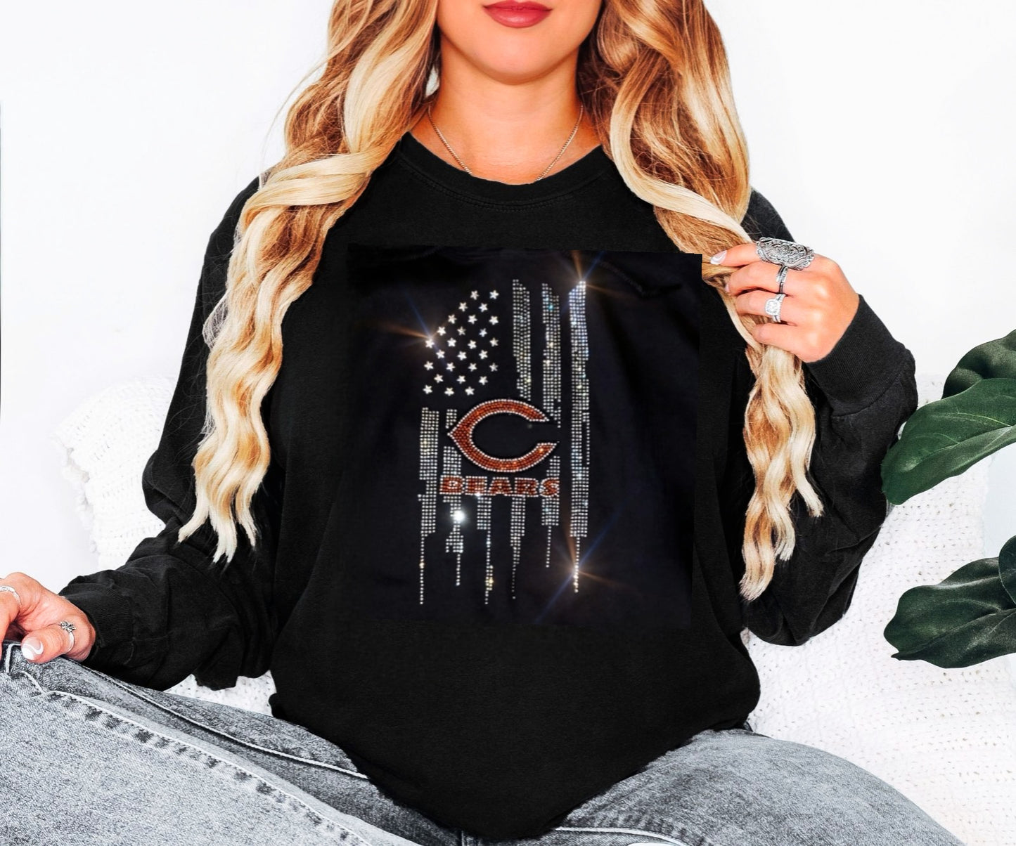 Bling Chicago Bears UNISEX Long Sleeve Comfort Colors T-shirt Oversized Shirt