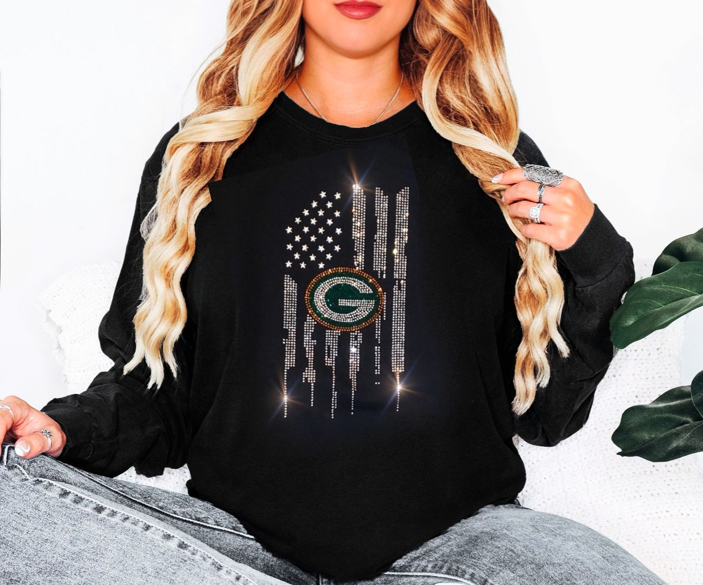 Bling Green Bay Packers UNISEX Long Sleeve Comfort Colors T-shirt Oversized Shirt