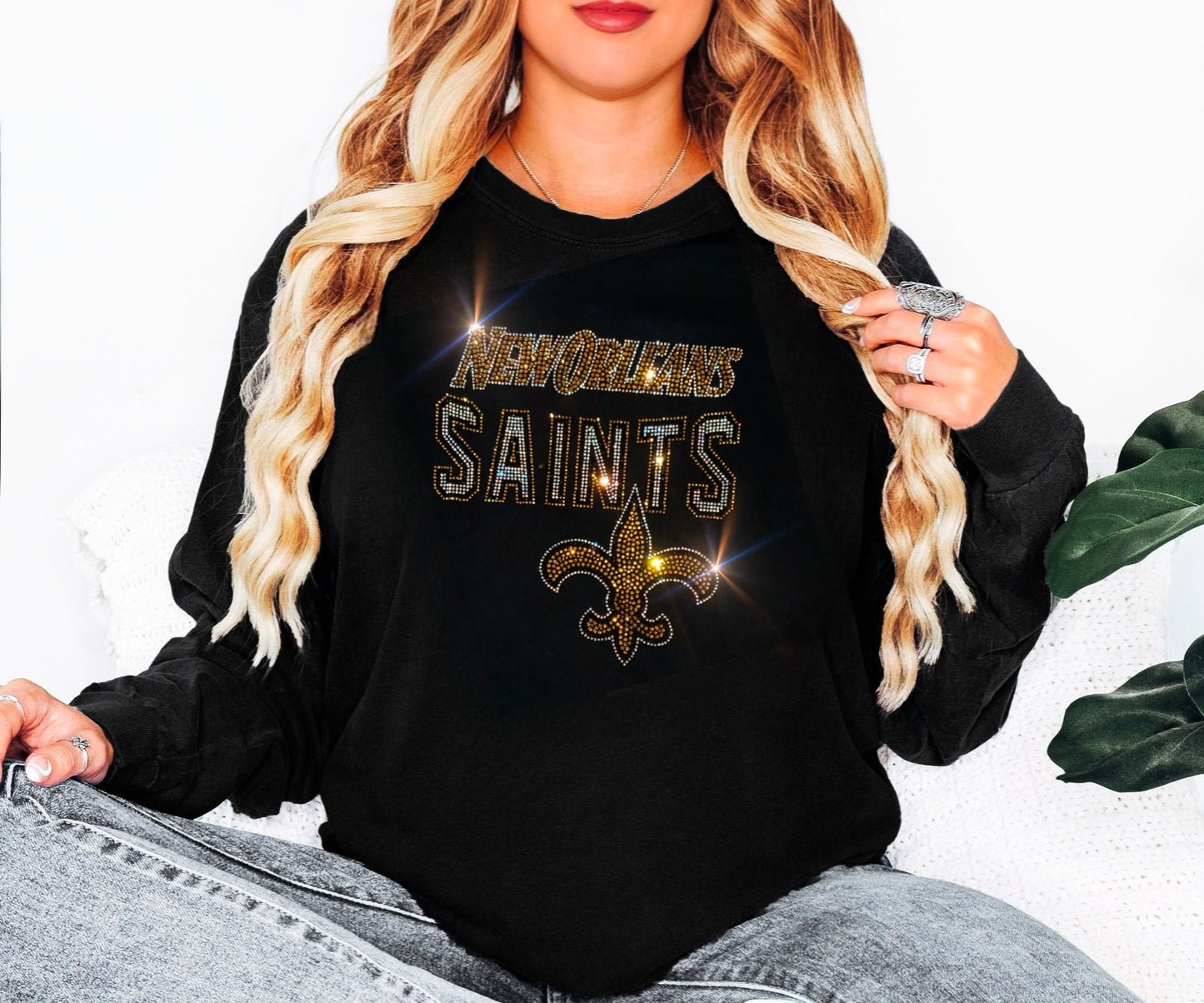 Bling New Orleans Saints UNISEX Long Sleeve Comfort Colors T-shirt Oversized Shirt