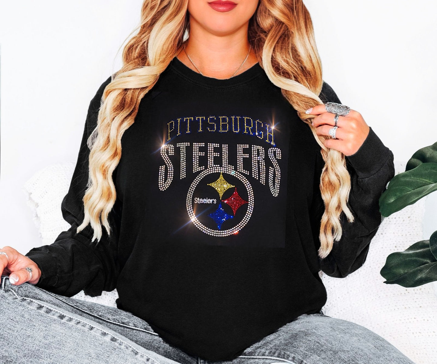 Bling Pittsburgh Steelers UNISEX Long Sleeve Comfort Colors T-shirt Oversized Shirt