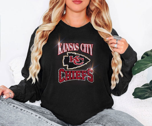 Bling Kansas City Chiefs UNISEX Long Sleeve Comfort Colors T-shirt Oversized Shirt