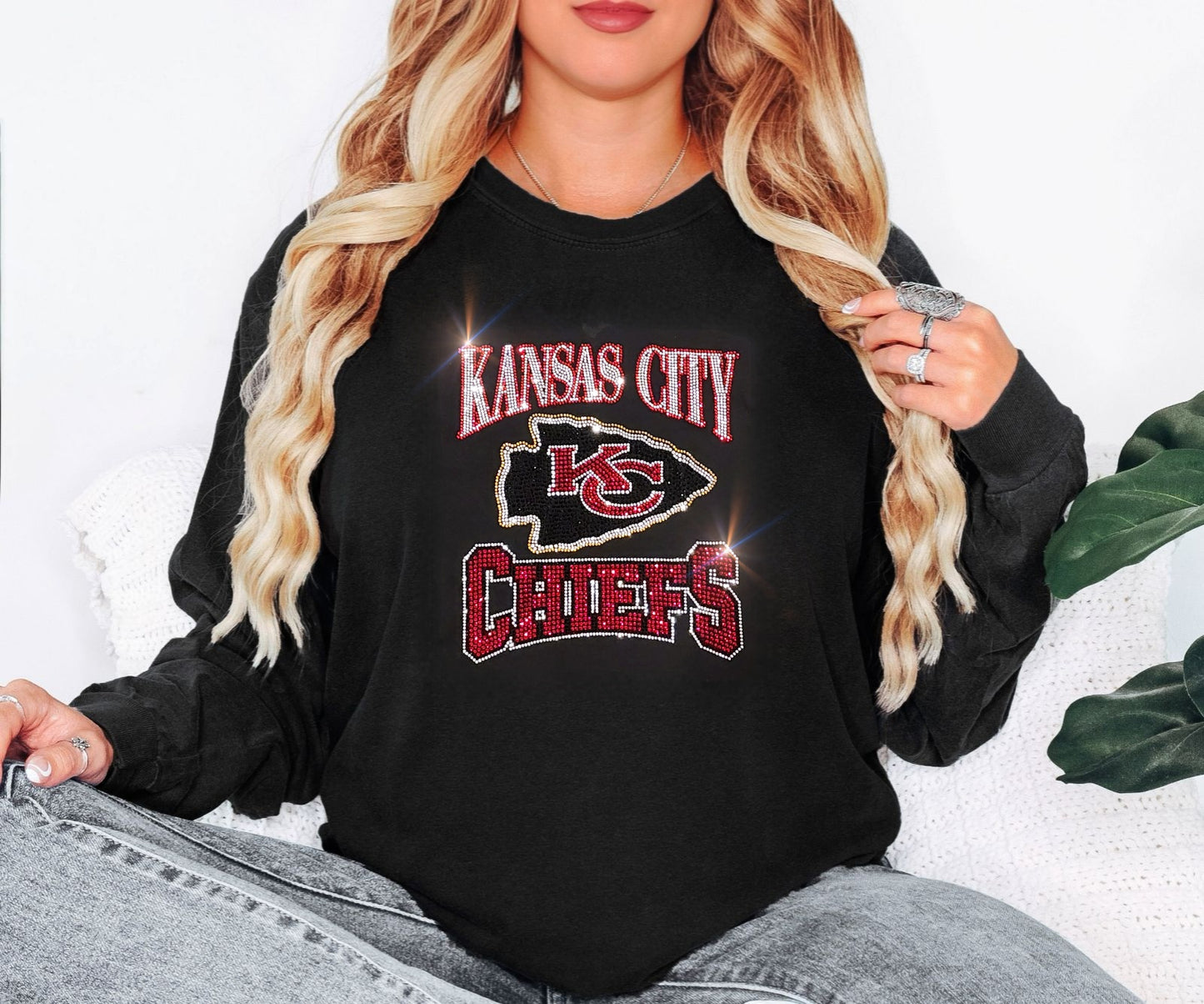 Bling Kansas City Chiefs Kelce #87 UNISEX Long Sleeve Comfort Colors T-shirt Oversized Shirt