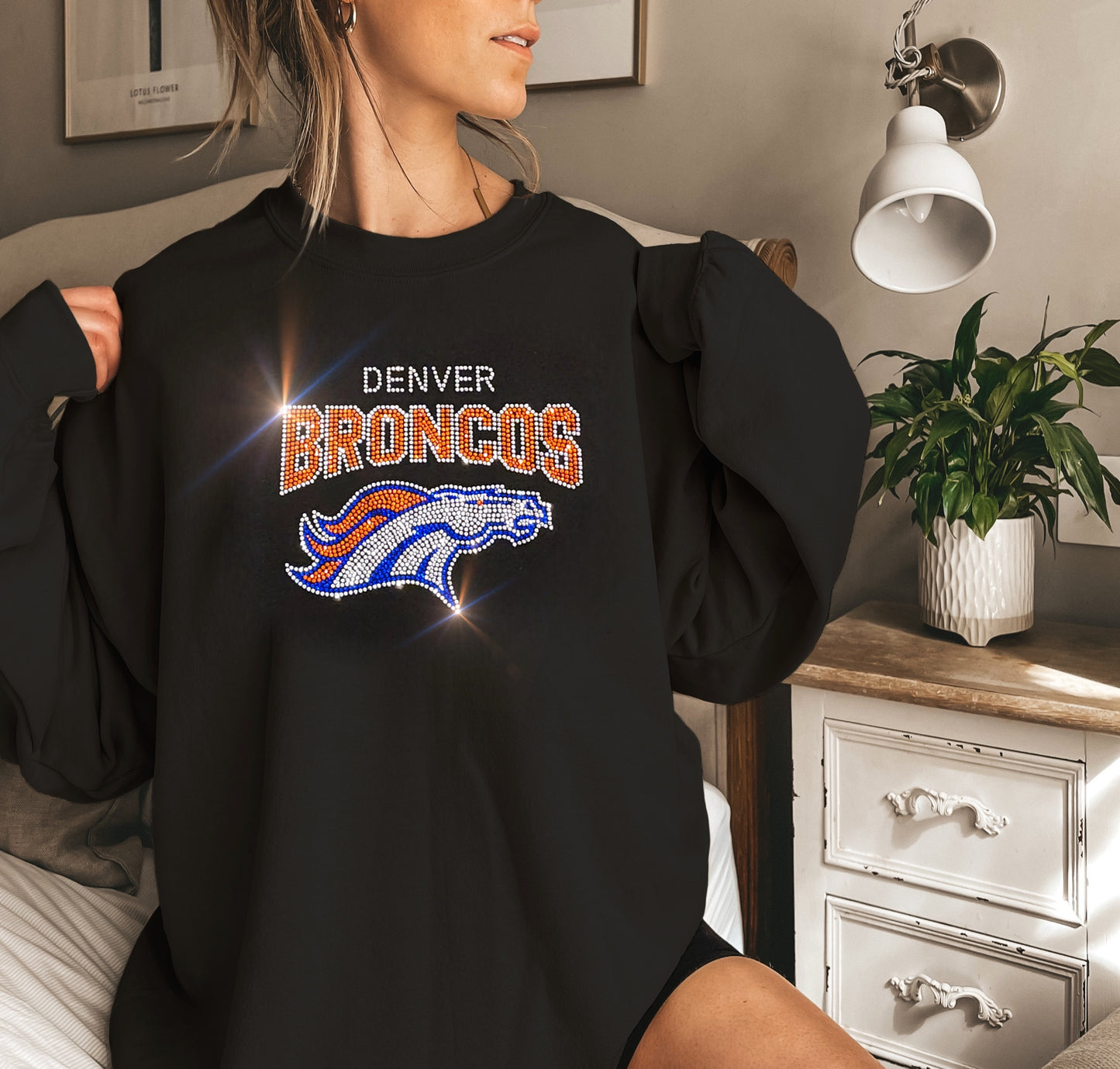 Denver Broncos Unisex HOODIE or CREWNECK Sweatshirt Bling Broncos Sweatshirt Hoodie