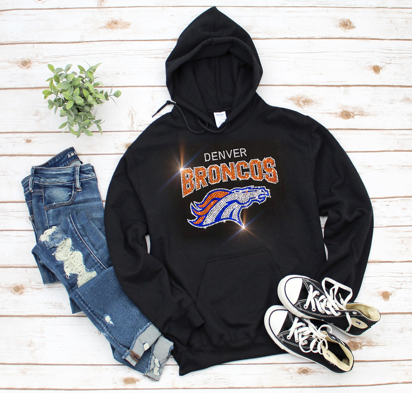 Denver Broncos Unisex HOODIE or CREWNECK Sweatshirt Bling Broncos Sweatshirt Hoodie