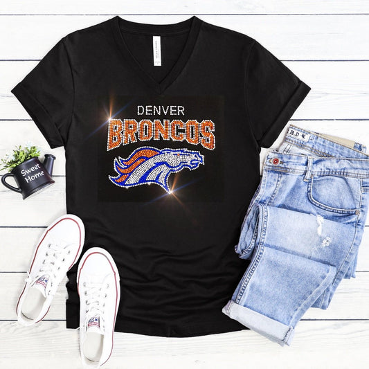 Rhinestone Vikings Women's Relaxed Fit V-Neck T-shirt Bling Minnesota Vikings Tee