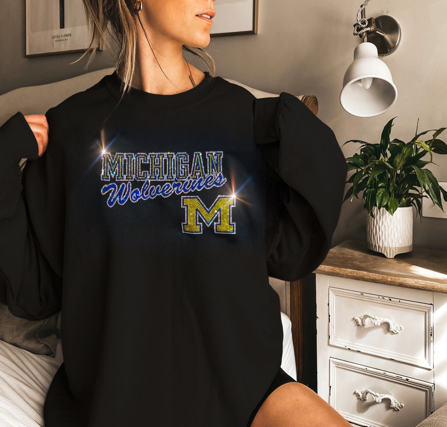 University of Michigan Unisex HOODIE or CREWNECK Sweatshirt Bling Michigan Sweatshirt Hoodie