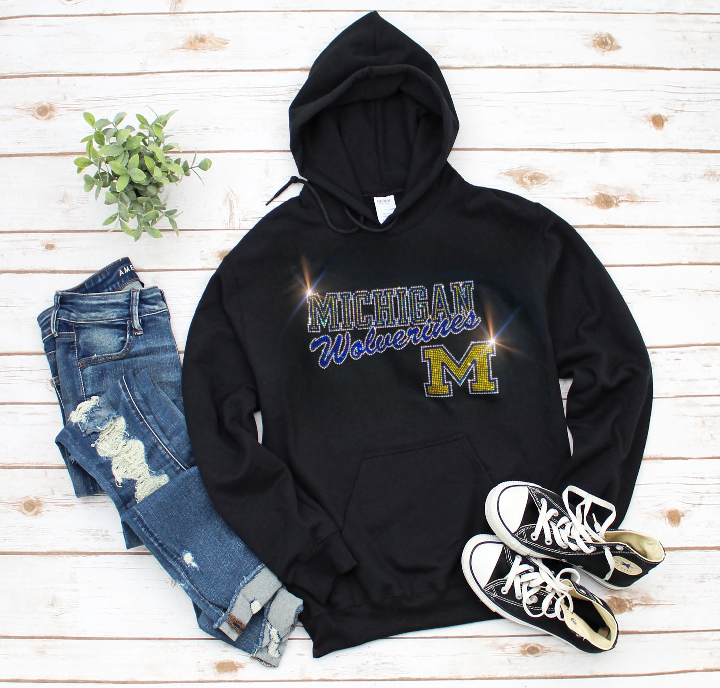 University of Michigan Unisex HOODIE or CREWNECK Sweatshirt Bling Michigan Sweatshirt Hoodie