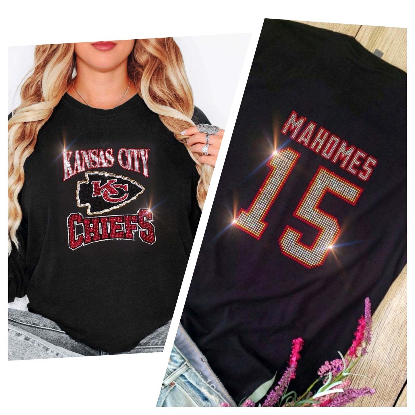 Bling Kansas City Chiefs Mahomes #15 UNISEX Long Sleeve Comfort Colors T-shirt Oversized Shirt