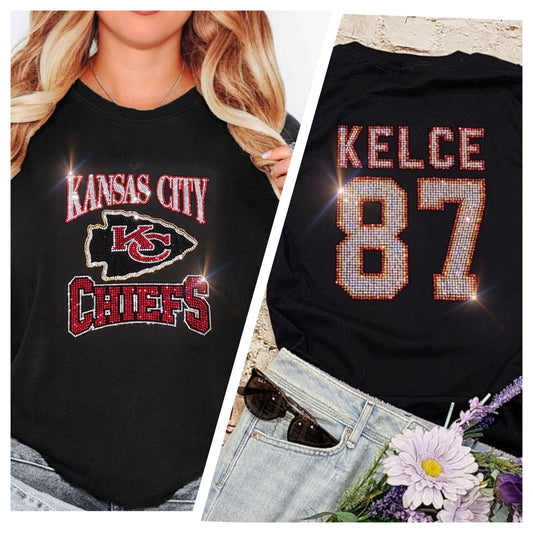 Bling Kansas City Chiefs Kelce #87 UNISEX Long Sleeve Comfort Colors T-shirt Oversized Shirt