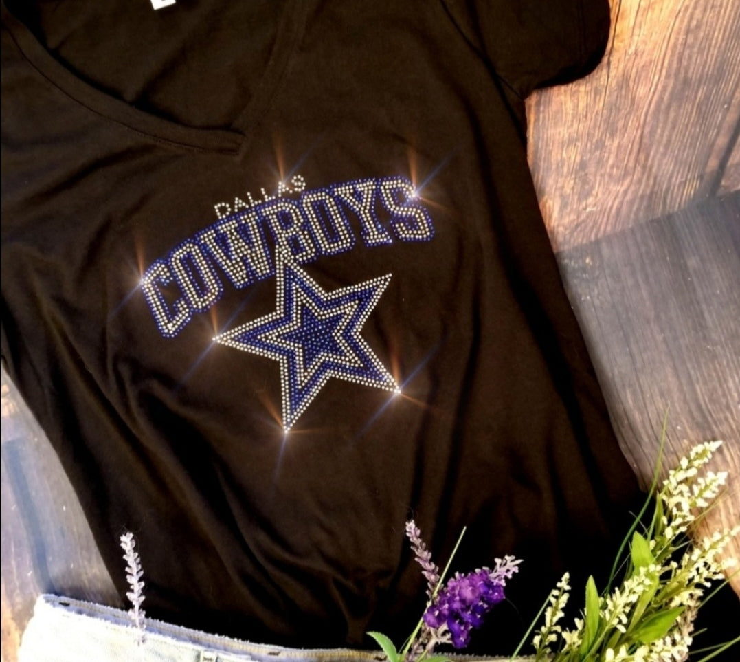 Rhinestone Cowboys UNISEX Crewneck OR V-Neck T-Shirt Bling Dallas Cowboys Tshirt