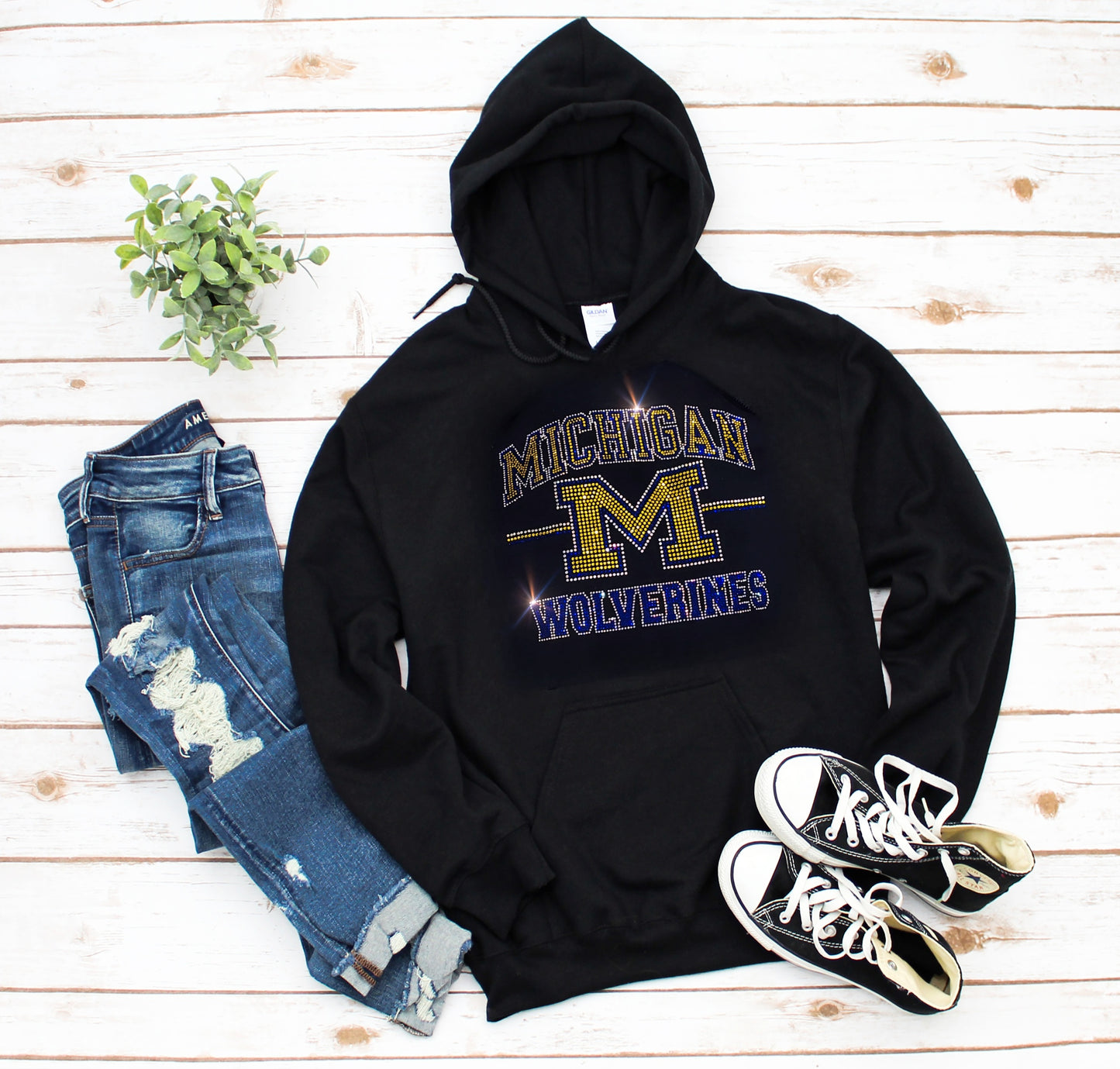 University of Michigan Unisex HOODIE or CREWNECK Sweatshirt Bling Michigan Sweatshirt Hoodie