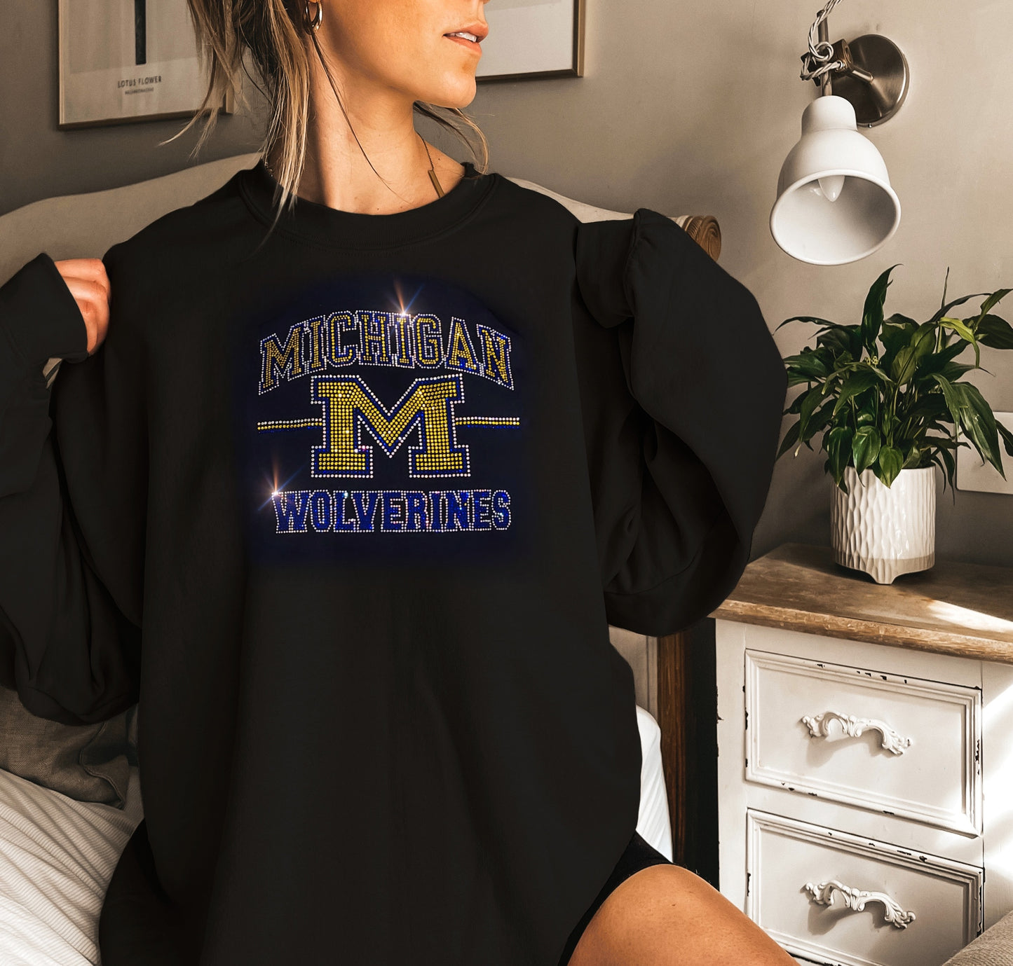 University of Michigan Unisex HOODIE or CREWNECK Sweatshirt Bling Michigan Sweatshirt Hoodie