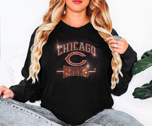 Bling Chicago Bears UNISEX Long Sleeve Comfort Colors T-shirt Oversized Shirt